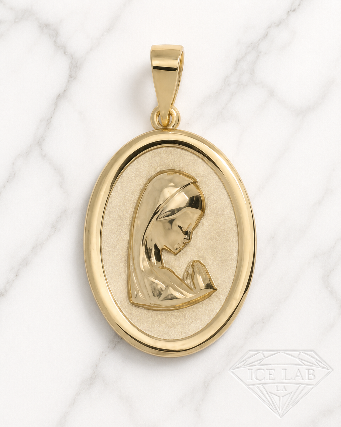 14K Gold Oval Virgin Mary Pendant