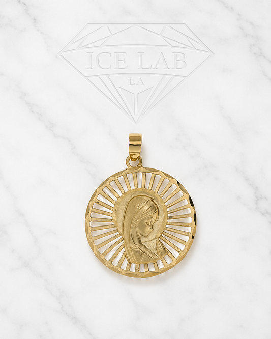 14K Gold Virgin Mary Sunburst Pendant