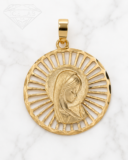 14K Gold Virgin Mary Sunburst Pendant
