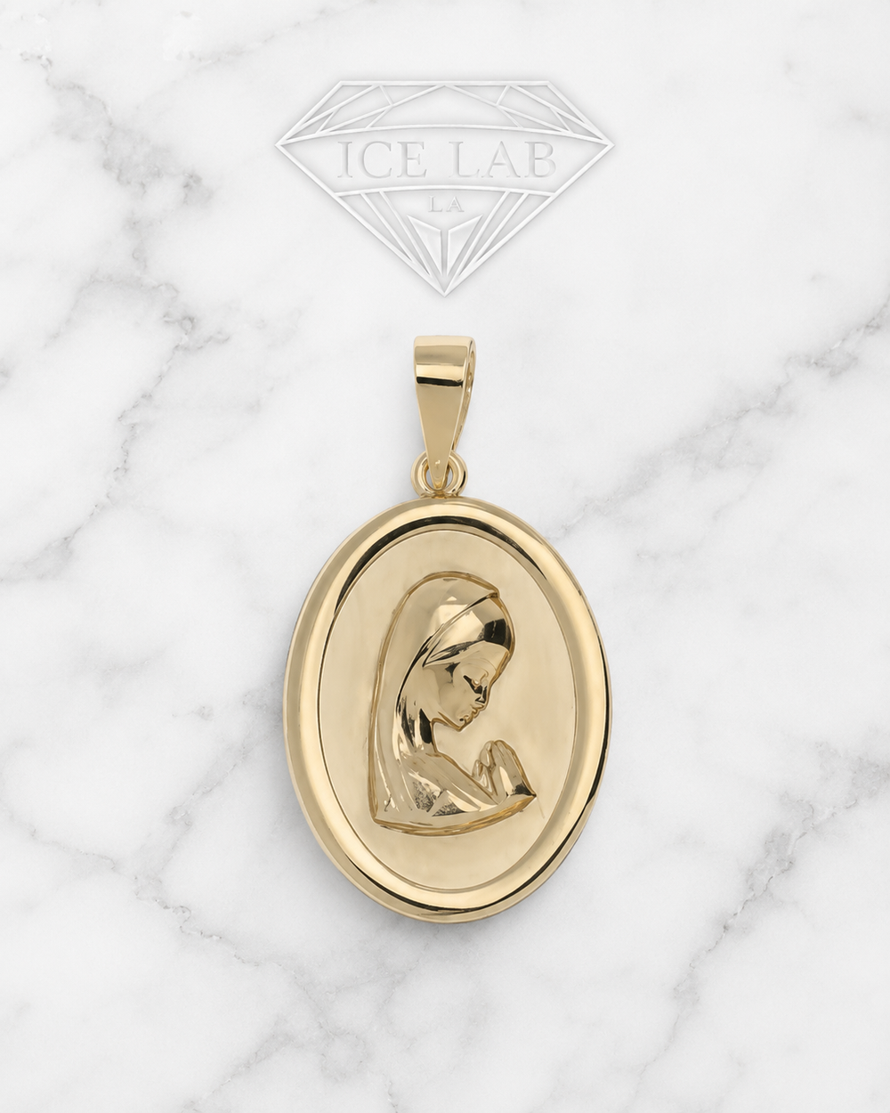 14K Gold Oval Virgin Mary Pendant