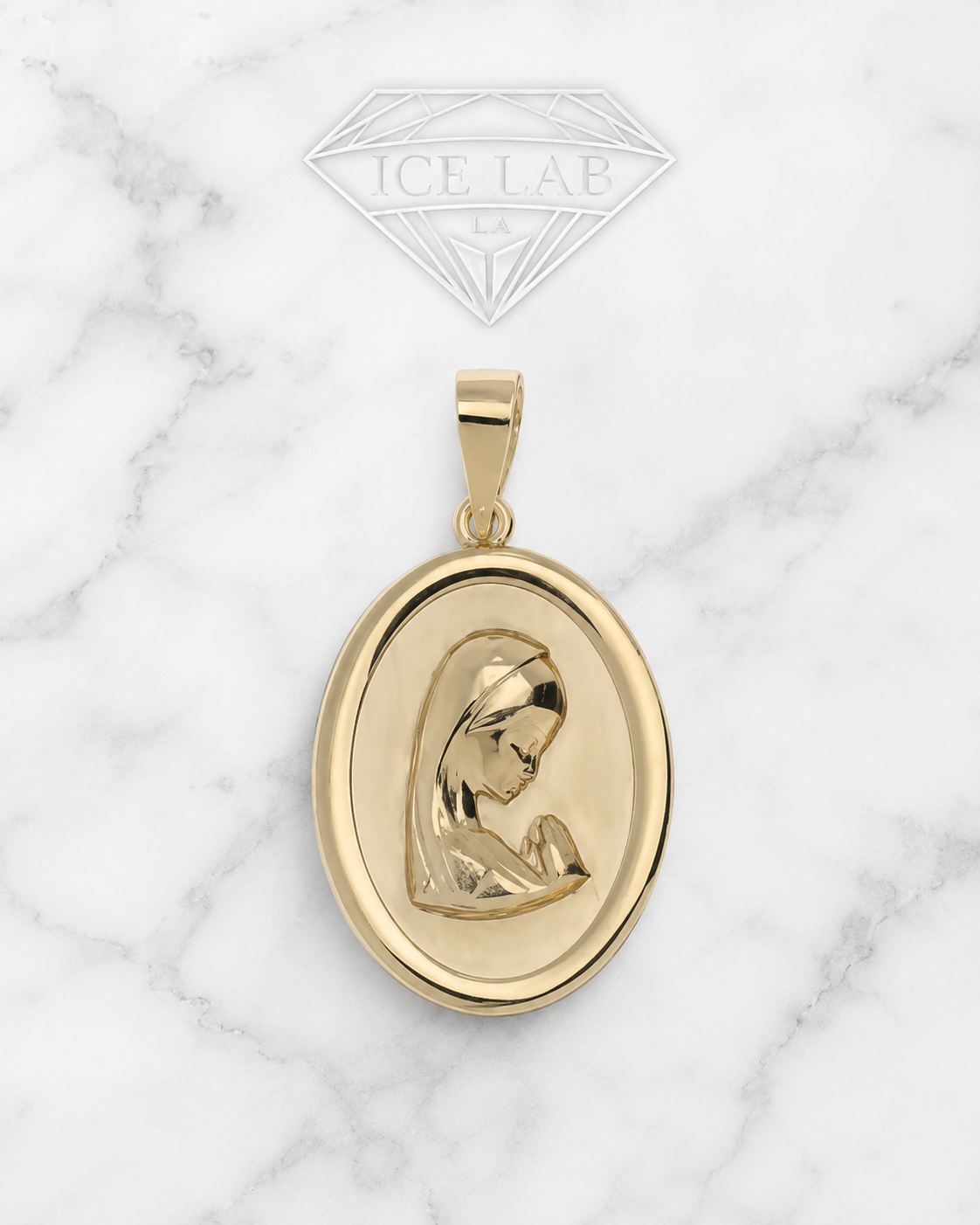 14K Gold Oval Virgin Mary Pendant