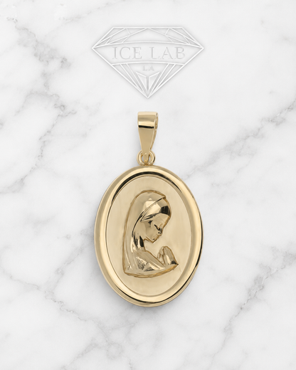 14K Gold Oval Virgin Mary Pendant