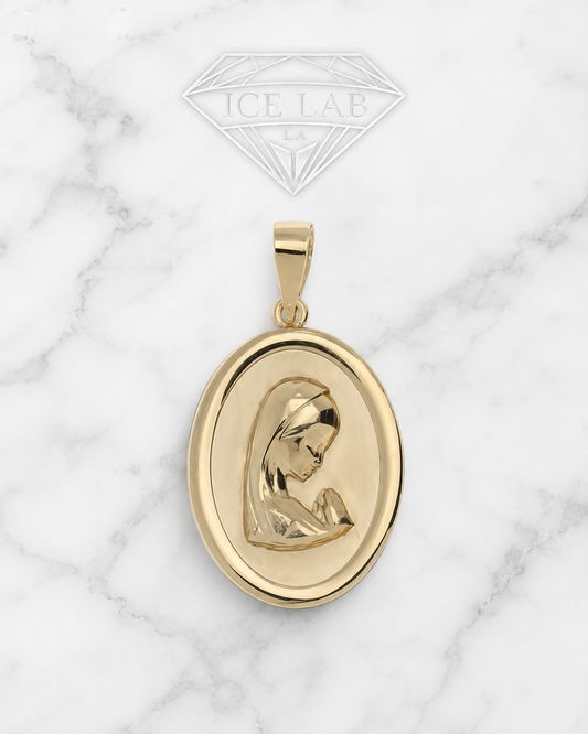 14K Gold Oval Virgin Mary Pendant