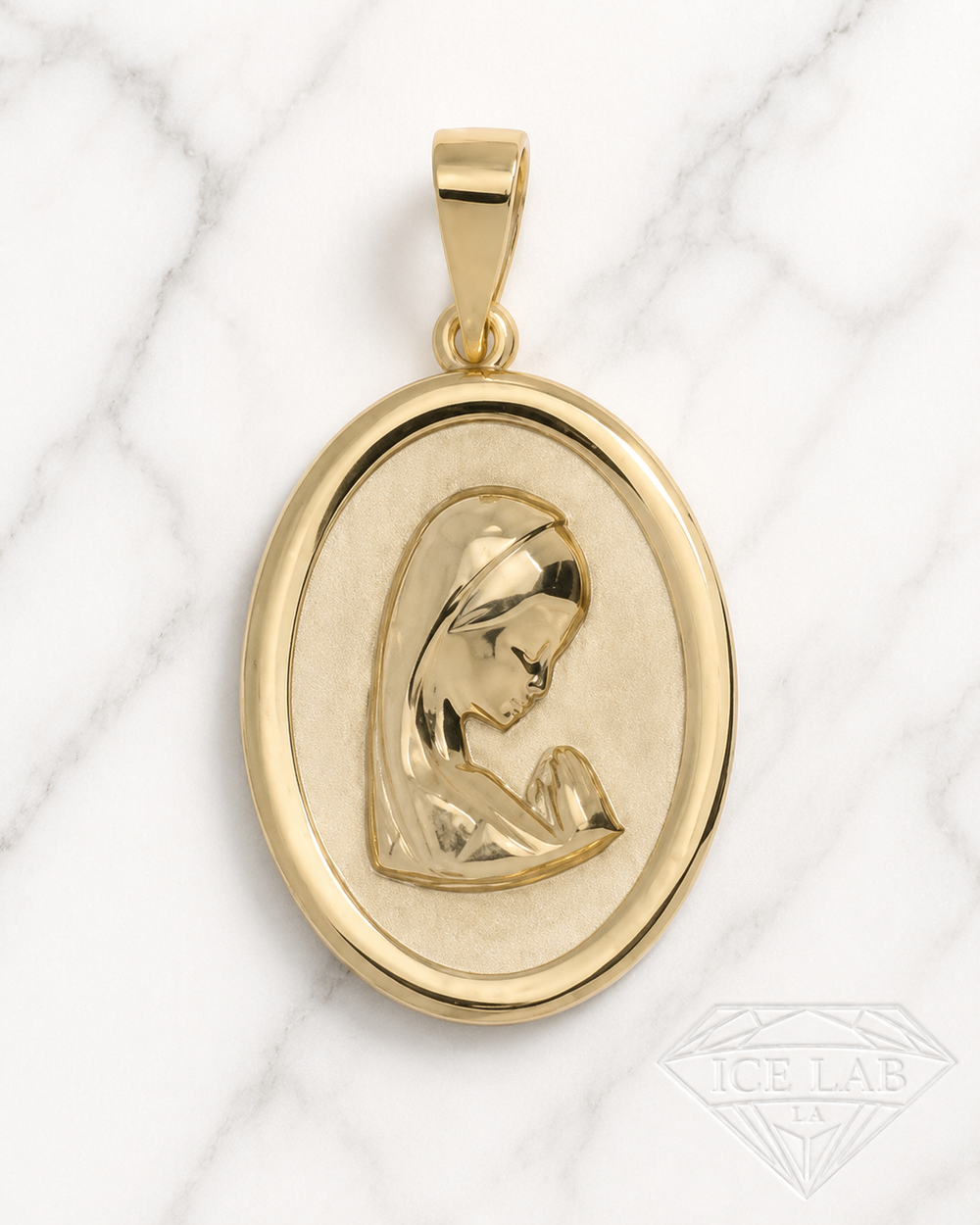 14K Gold Oval Virgin Mary Pendant