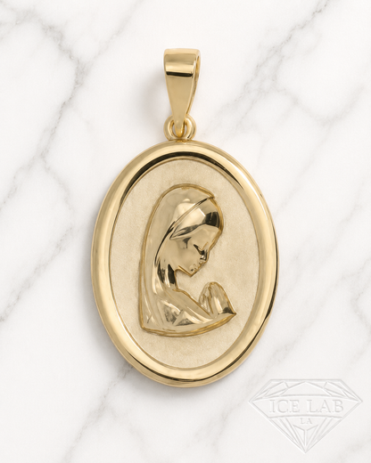 14K Gold Oval Virgin Mary Pendant