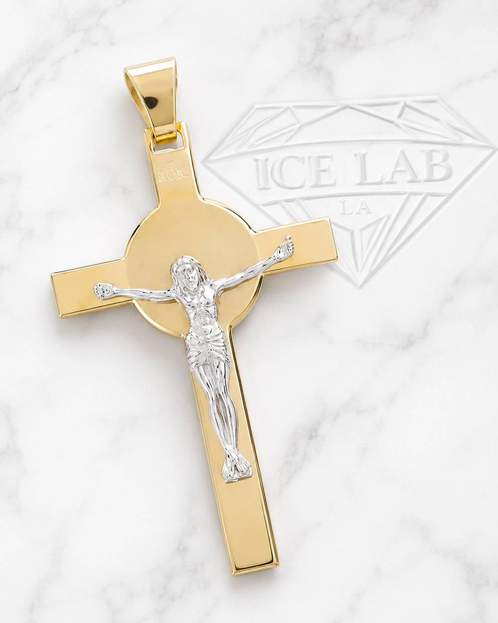14K Gold Two Tone Crucifix Pendant
